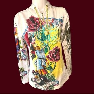 Christian Audigier Gold Fabric Lined All Over Print Flowers Could Speak Hoodie